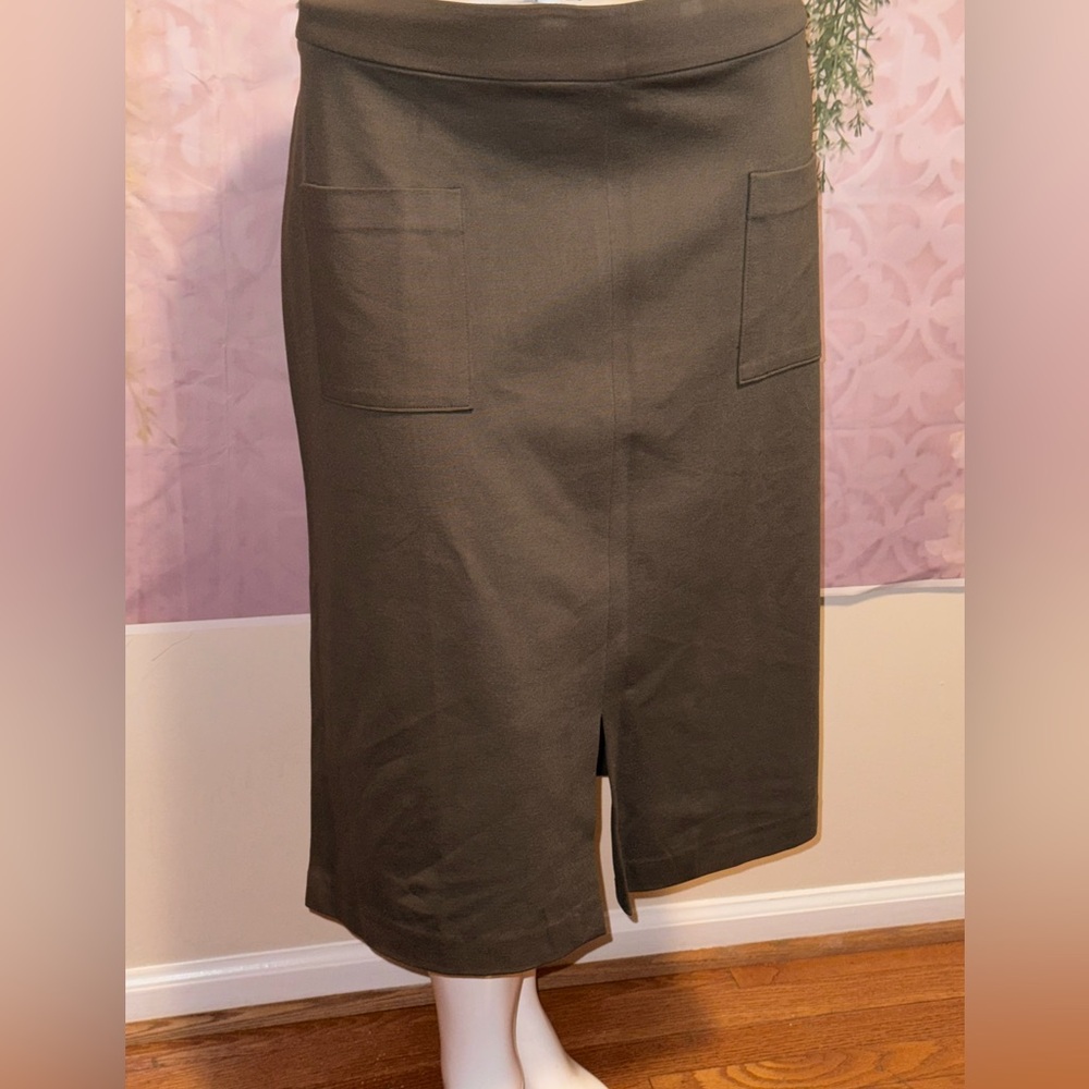 26-Ponte Front Pocket & Front Slit Skirt- Olive Green